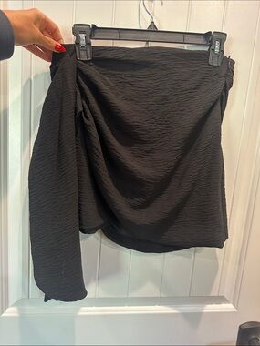 Abbeline Black Asymmetric Draped Mini Skirt